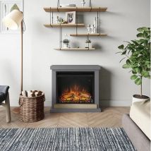 Chimenea eléctrica Hagen – 1500 W – 60 x 50,3 x 15 cm – Control remoto – Termostato digital – Elegante diseño en gris