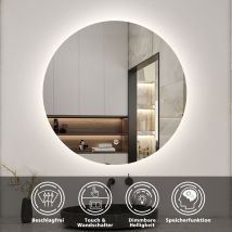 Acezanble - Badspiegel Led Rund Touch Wandspiegel Badezimmerspiegel Beleuchtung 70cm Nur Kaltweiß (einstellbare Helligkeit)