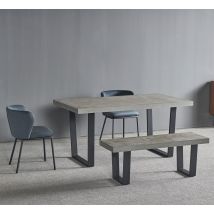 Ihome Furniture – Dining Table Set – MDF & Metal – 160x90 cm – Concrete Finish – 1 or 2 Benches Available