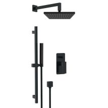 Set Doccia Quadro Completo A Incasso Con Saliscendi Nero Opaco - Serie Absolute Misura Soffione: 20 Cm