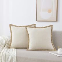 L'Ensemble Comprend Deux Housses De Coussin En Lin Beige, Mesurant 45x45 Cm,mesurant 18x18 Pouces, Convenant Au Revêtement De Canapé.