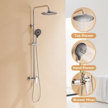 Auralum Regendusche Duschsystem Chrom Duscharmatur Duschset Mit Armatur, 2 Funktion Duschsäule Regenduschset Mit Verstellbare Duschstange Duscharmatur