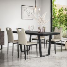 Aria Dining Table And Chairs - Black Table Top W Black Legs + Monza Linen Dining Chair Set Of 6 (beige)
