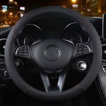 Funda Para Volante De Coche, De Piel, 37-39 Cm, Antideslizante, Transpirable, De Fibra De Carbono, Elástica, Universal, Profesional, Color Negro Y 