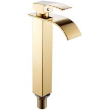 Rowoythk – Washbasin Tap With High Waterfall – Solid Brass – Single-lever Mixer – Ceramic Cartridge – Modern Chrome Finish – Easy Installation