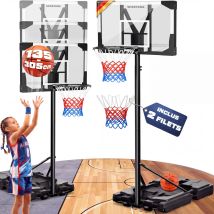 Panier De Basket Extérieur Sur Pied Réglable 135–305 Cm, Panneau Résistant Aux Intempéries, Anneau Ø45 Cm Avec Amorti, Socle Xl 60 Kg Avec Roulettes, 