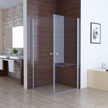 Lisa Eckeinstieg Duschkabine Mit Doppel Schwingtür 180° Schwenkbare Pendeltür 185cm Höhe Esg Glas Rahmenlos Komplett Dusche, 100x75cm