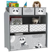 Zonekiz - Kids Storage Unit, Childrens Toy Storage Organiser, With 6 Fabric Bins Grey