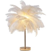 Sjlerst – Tischleuchte Aus Straußenfedern – Schirmdurchmesser 40 Cm – Höhe 50 Cm – Wiederaufladbare Led-beleuchtung – Warmes Und Neutrales Licht