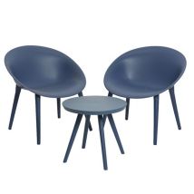 Marbella Loungemöbel Set 3-teilig blau – Hochwertiges, wasserdichtes Harz – 74cm x 67cm x 78,5cm – Couchtisch 50cm Durchmesser