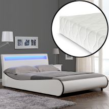 [corium] - Letto Matrimoniale Con Materasso 180x200 Cm Testiera Alta Con Illuminazione A Led Similpelle Bianco Corium