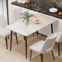 Large Dining Table Rectangular Luxury Marble Top Table Dining Room Breakfast Bar, Glossy White