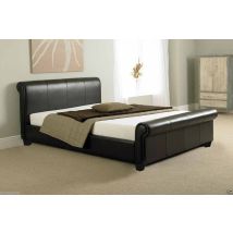 Furniturestop - Comodo Modern Faux Leather Sleigh Bed - Black - 4ft6 Memory Foam Spring Mattress