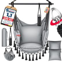 Silla Colgante Con 2 Cojines Portavasos & Bandeja Para Libros - Safari Xxl Silla Colgante Para Adultos & Niños Hamaca Hasta 150 Kg Asiento Colgante 