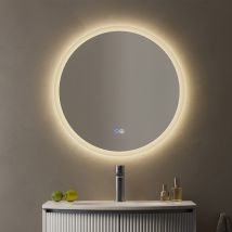 Horow Espejo De Baño Led Redondo, Antivaho, Regulable, Función De Memoria, Con Botón Táctil Inteligente -60 Cm U 80 Cm De Diámetro