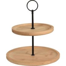 Bandeja de bambú de dos niveles – 24 cm – Soporte decorativo para pasteles y aperitivos – Fácil de limpiar