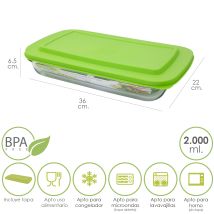 Fuente Cristal Rectangular Con Tapa 2 Litros 36x22x6.5 (alt) Cm.