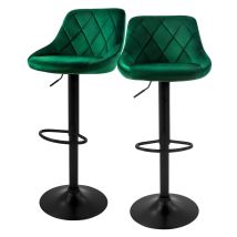 Ml-design Set 2x Taburetes De Bar De Terciopelo Verde, Sillas De Mostrador Giratorias 360° Tapizadas Con Altura Regulable 62-82cm, Asiento De Bistro 
