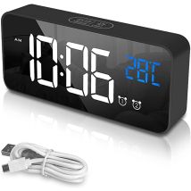 Reloj Despertador Recargable, Reloj Digital Led Para Mesita De Noche Con 13 Sonidos De Alarma Opcionales, Doble Alarma, Indicador De Temperatura, 
