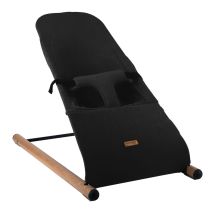 Childhome - Babywippe Babywiege Bouncer Babynest Babyschaukel Bezug Waschbar Schaukelstuhl Säugling Gepolsterter Gurt, Jersey Schwarz Holz Stahl, Max.