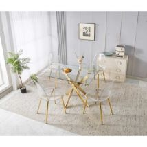 1+4 Pour Ensemble Repas 5 Pièces 1 Table + 4 Chaises Or