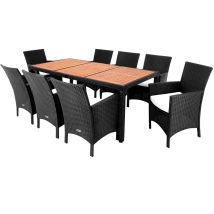 Conjunto Jardín 8 Sillas Mesa 190x90cm Set Comedor Exterior Poliratán Acacia Cojines Mobiliario Resistente Clima Muebles Terraza Patio Balcón Black (