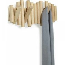 Appendiabiti Da Parete In Legno Naturale – 5 Ganci A Scomparsa – Finitura Elegante – Portata Massima 2,25 Kg Per Gancio – Dimensioni 37,1 X 16,5 X 4,4