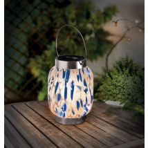 Lanterne Effet Verre Soufflé Bleu/ Blanc H 17cm
