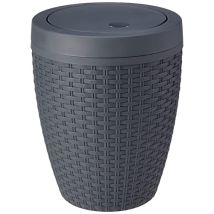 Addis Cestino Da Bagno Rotondo In Finto Rattan Con Coperchio Basculante, Carbone, Swing Bin
