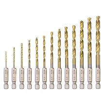Shining House Brocas Helicoidales Hss, 13 Piezas, Brocas Hexagonales De Acero De Alta Velocidad Con Revestimiento De Titanio, 1,5 Mm - 6,5 Mm Para 