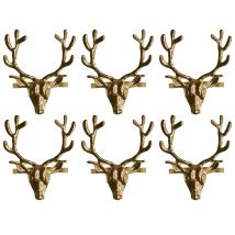 Harvey&mason - Set Of 6 Stag Head Napkin Rings Gold Christmas Tableware Decoration Festive
