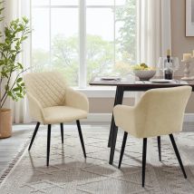 Clipop - Dining Chairs,2x Faux Leather Kitchen Chairs Upholstered Seat With Backrest And Armrest, Champagne