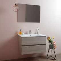 KIAMAMI VALENTINA Badmöbelkombination 80 cm mit Waschbecken und Spiegel – Hochwertige laminierte Spanplatte – Soft-Close-Mechanismus – Olmo Leone