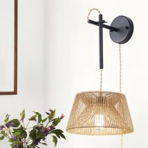 Ganeed – Rattan Hanging Lamp – Boho Chandelier for Living Room, Bedroom, Kitchen – 60W E27 Bulb Included – 22.44'' H x 10.62'' W x 16.14'' D