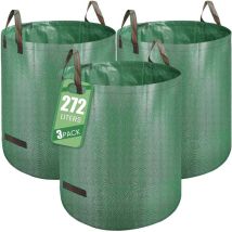 Garbage Bags Set Of 3 Garden Bags Green Waste Bags 272l Capacity Big Bag With Handles Waterproof Foldable And Reusable Garden Bags