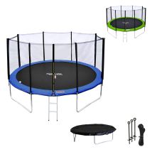 Cama Elástica De 430cm Reversible Azul/verde, Pack Trampolín Melbourne + Red De Seguridad + Escalera + Lona + Kit De Anclaje.