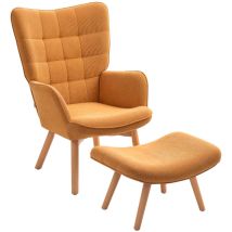 Fauteuil Avec Repose-pieds, Fauteuil À Oreilles À Dossier Haut, Pieds En Bois, Fauteuil De Salon Capitonné, Aspect Velours Côtelé, Pour Salon — Marron