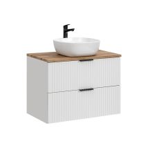 Mueble lavabo individual 80 cm Adriel – Cerámica – Encimera imitación roble – 3 colores de tiradores – 33 kg
