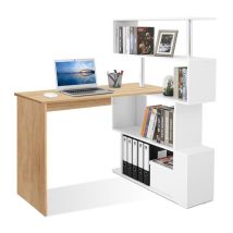 Mondeer L-förmig Computertisch Mit 360° Drehregal- Eck-schreibtisch Für Arbeitszimmer/büro/wohnzimmer, 157 X 45 X 130.5 Cm, Eiche Und Weiß