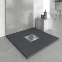 Plato De Ducha Resina Slate Antracita 70x80 Cm Rejilla Acero Inox.