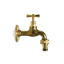 Rubinetto Per Fontana Da Giardino In Ottone Giallo Lucido Con Rosone R1 Da 1/2" - Kam