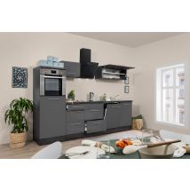 Respekta – Cucina Blocco Cucina Bianco Grigio Amanda 280 cm – Altezza 91 cm, Frigorifero, Lavastoviglie, Cappa Aspirante, Piano Cottura Vetroceramica