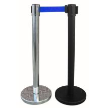 Poste separador metálico negro 1m con cinta extensible azul 2m – Ø 75mm – Ø 315mm