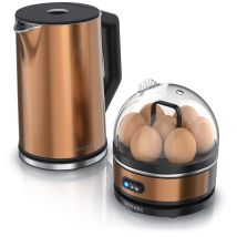 Frühstücksset, Wasserkocher Elegant Mit Eierkocher Sevencook Edelstahl Kupfer, Wasserkocher 1,5l, Eierkocher 1-7 Eier, Messbecher - Arendo