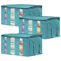 3 Piezas Bolsa De Almacenamiento Plegable De Gran Capacidad Con Asa Reforzada Y Cierre De Cremallera Estable, Para Ropa De Cama, Edredones Y Almohadas