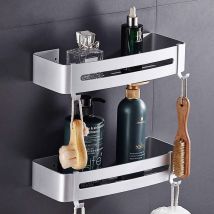 Vtizikl Sans Perçage Etagère De Douche Etagère De Salle De Bain Aluminium Antirouille Stockage Rangement 2 Tablettes Pour Shampoing Savon (panier)
