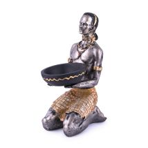 73785 Decorazione Africana A Forma Di Uomo Con Porta Candela, In Resina Sintetica, Altezza 22 Cm - Pajoma