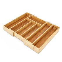 Relaxdays - Expandable Kitchen Drawer Organiser, 5 X 43 X 34 Cm, With 5-7 Compartments, Bamboo Cutlery Tray, Brown
