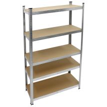 Ecd Germany Étagère De Rangement - 170x70x30 Cm - Charge Jusqu'à 350kg - En Métal Galvanisé - 5 Panneaux Mdf Réglables En Hauteur - Étagère De 