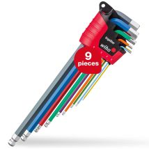 Toolland - Wiha L-key Set In Ergostar Holder (43849), Allen Key Hexagonal Ball End, Internal Hexagon Key 9 Pcs. Luminescent Colors
